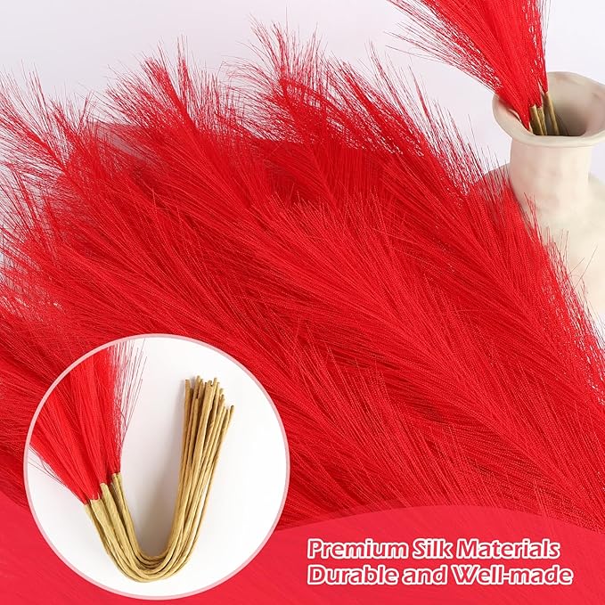 Red Pampas Grass Decor 30 Pcs 21.7 Inch Faux Pampas Grass Bulk Artificial Dried - Image 4