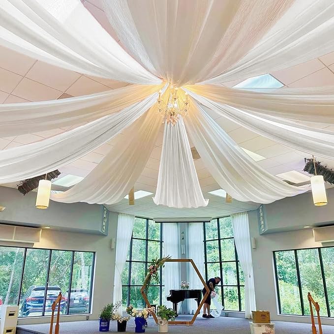 MODFUNS Wedding Ceiling Drapes White Wedding Arch Draping Fabric 2 Panels 5x20 - Image 5
