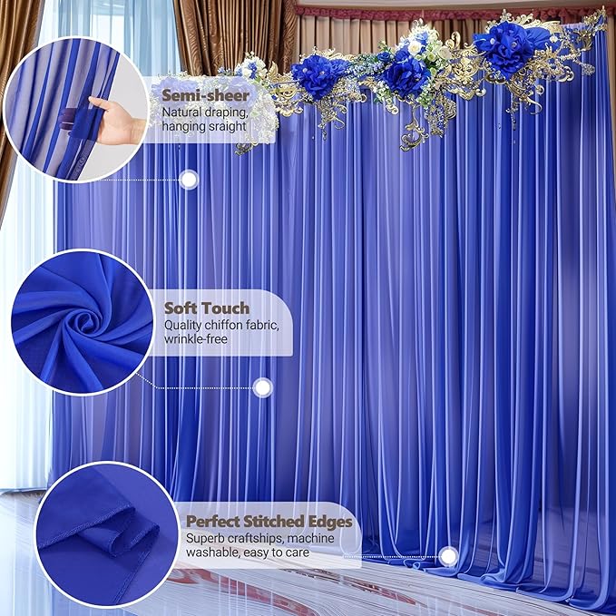10ft x 10ft Royal Blue Backdrop Curtains, Wrinkle-Free Sheer Chiffon Fabric - Image 5