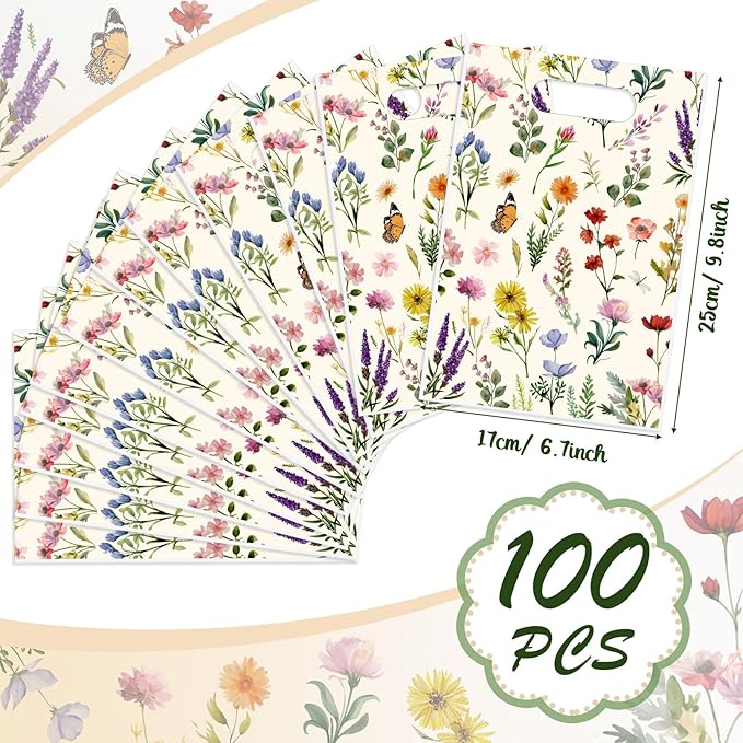 100 Pcs Wildfloral Gift Bags Vintage Wildflower Party Favor Bag - Image 3