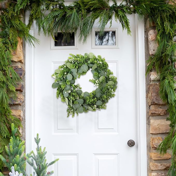 MAKHOT Artificial Porch Decor Greenery Wreath, Eucalyptus Leaf Wreath, Suitable - Image 2