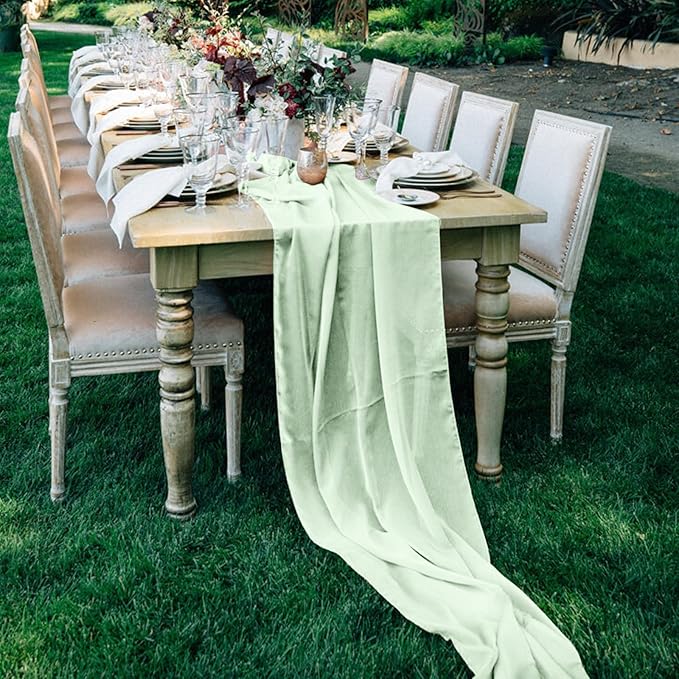 10 Pack 10ft Sage Green Chiffon Table Runners Wedding Table Runner Sheer - Image 8