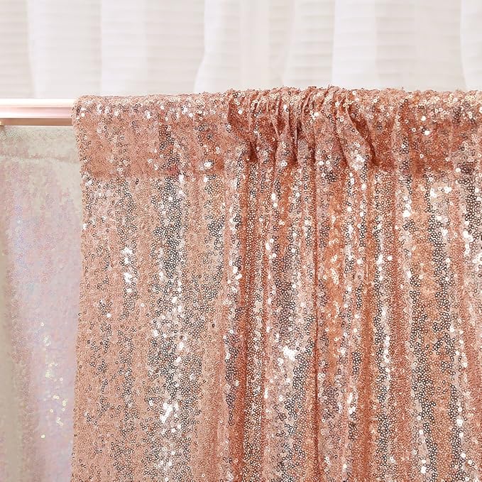 Poise3EHome 7FT x 7FT Rose Gold Sequin Photography Backdrop Curtain - Image 5