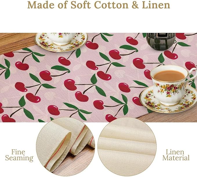 Cherry Table Runner, Spring Summer Fruit Table Runner - Image 5