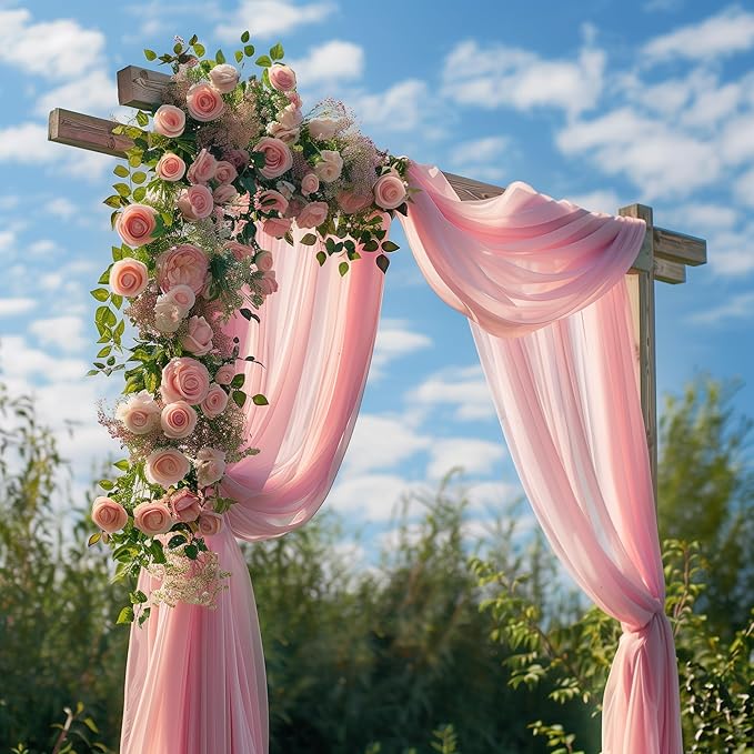 Wedding Arch Draping Fabric 3 Panels 28.7" x 20FT Blush Pink Sheer Chiffon - Image 7