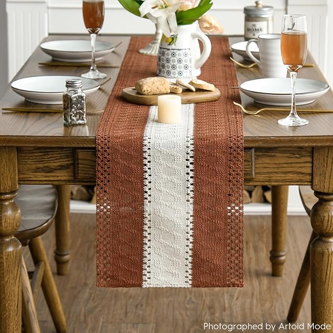 Artoid Mode Caramel Farmhouse Rustic Table Runner, Seasonal Hollow Kitchen - Image 2