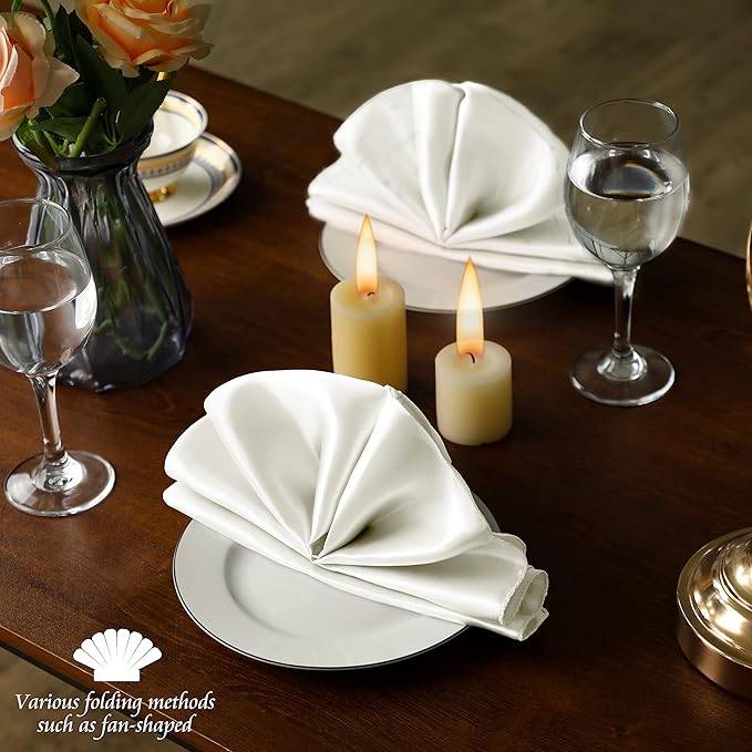 Manyshofu 50 Pieces Ivory White Satin Napkins - Image 6