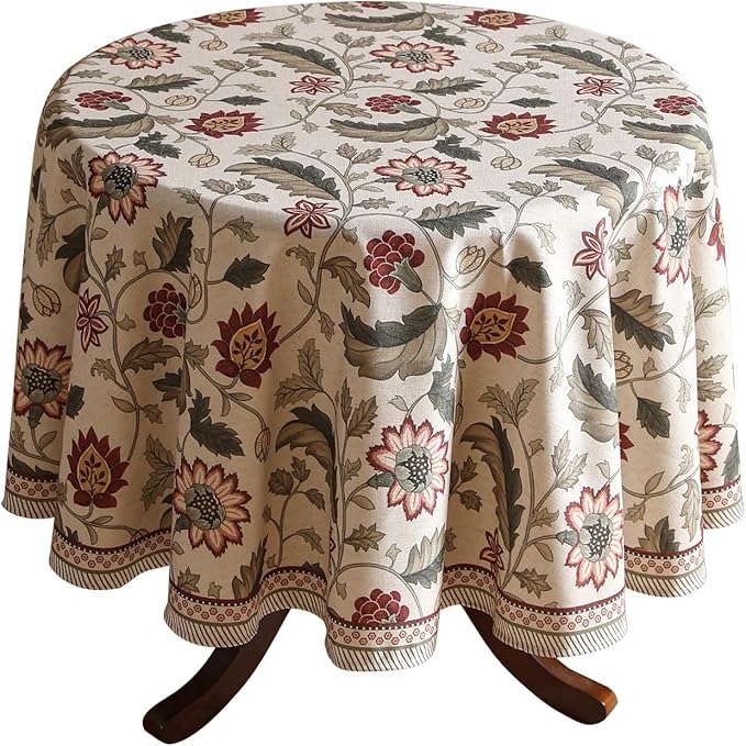 ISAENNE Designer Provence Floral Small Round Tablecloth, Linen Colorful by Isaennehomedecoration
