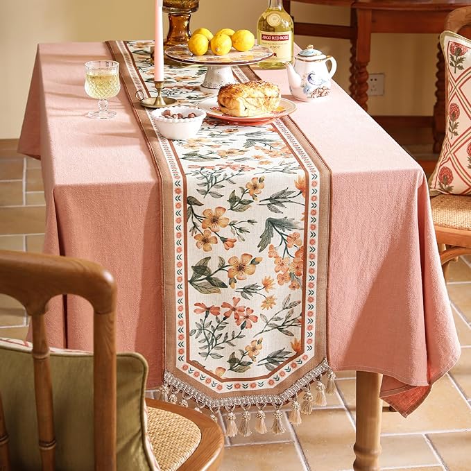 Vintage Small Linen Table Runner, Floral Table Runners 63 Inches Long, Soft and - Image 5