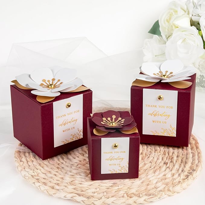 FEIYI 20 PCS Favor Boxes, 3 In 1Burgundy Candy Boxes - Image 6