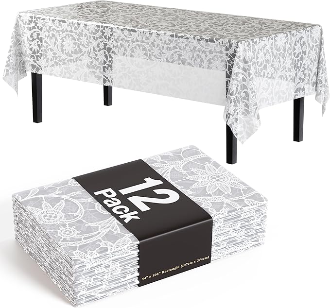 Exquisite Lace Table Cloth Rectangle Table Plastic 12-Pack Lace Tablecloth by Exquisite
