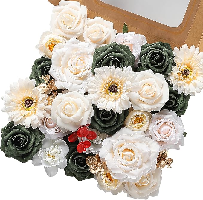 Christmas Artificial Flowers Poinsettia Flower Mix Silk Flowers Fake Roses by Garisey