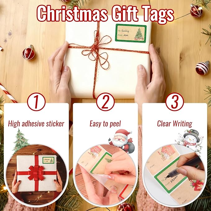 500 PCS Christmas Gift Tags Christmas Santa Claus Stickers Self Adhesive - Image 4