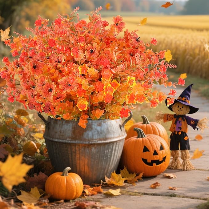AmyHomie 16 Bundles Mix Orange Artificial Fall Flowers - Image 2