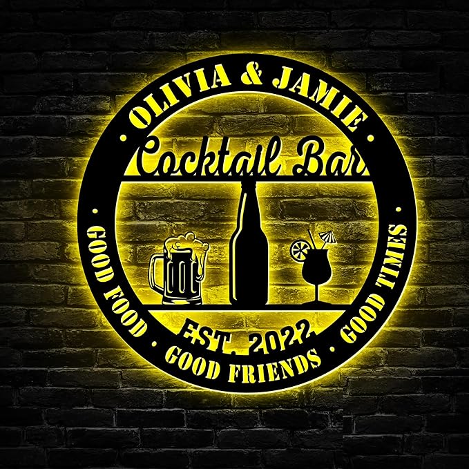 Personalized Cocktail Bar Metal Sign LED Lights, Cocktail Sign, Drinking Lounge by soulglass