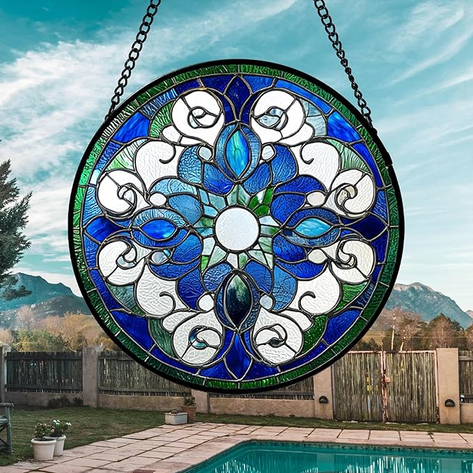Stained Glass Window Hanging, Boho Style Sun Catchers Diamond Glass Panel - Image 3