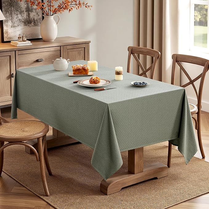 MIULEE Olive Green Linen Cottton Table Cloth Rectangle Tablecloth Waterproof - Image 4