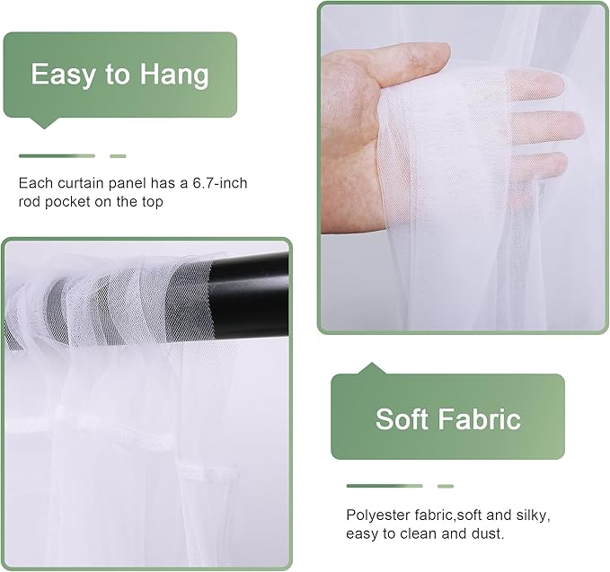 Tulle Backdrop Curtain with Lights String 10FT X 8FT White Sheer Tulle Backdrop - Image 4