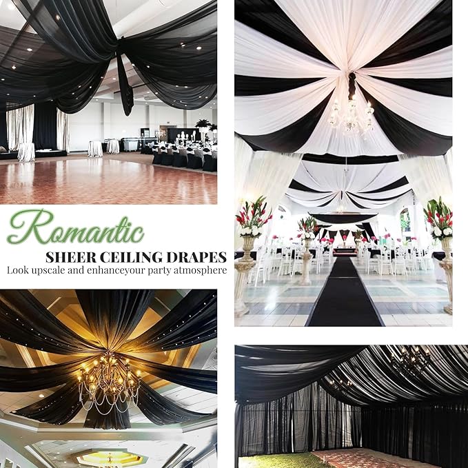 6 Panels Black Wedding Ceiling Drapes 5ftx40ft Ceiling Drapes Chiffon Fabric - Image 7