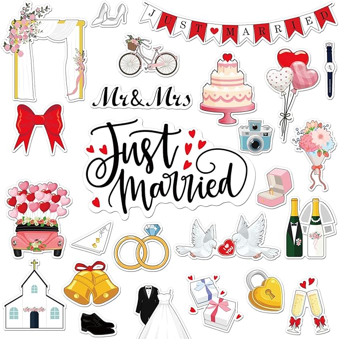 25 Pieces Just Married Ornate Car Magnets Mr Mrs Magnets Refrigerator by Xuhal