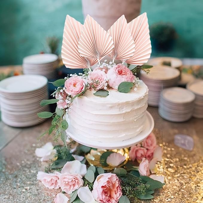 Gyufise 6Pcs Paper Palm Fan Cake Toppers Palm Leaf Fan Cake Topper Palm Spear - Image 7