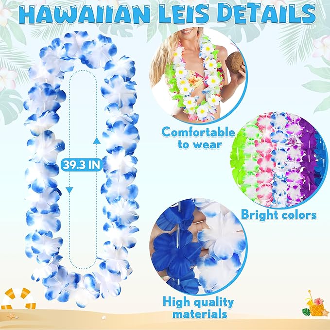 Luau Party Decorations, Colorful Hawaiian Leis Tropical Theme Silk Flower - Image 2