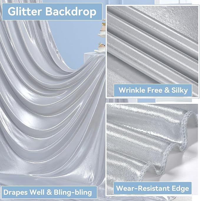 30x10 ft Wrinkle Free Silver Sequin Backdrop Curtain - Image 4
