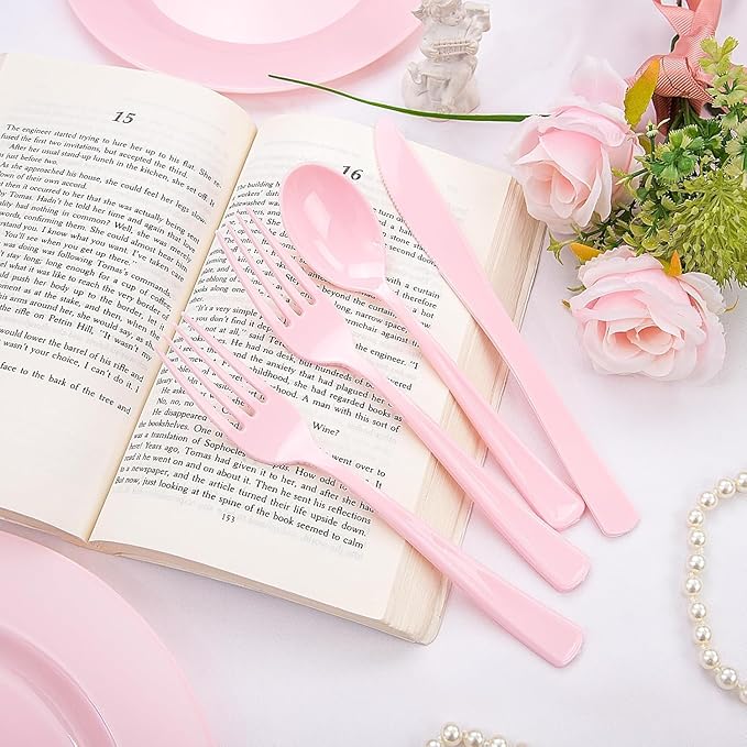 KIRE 150 Pieces Pink Plastic Plates Disposable - Image 7