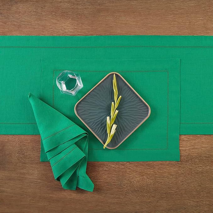 Solino Home Linen Emerald Green Hemstitch Table Runner 60 Inches - Image 3
