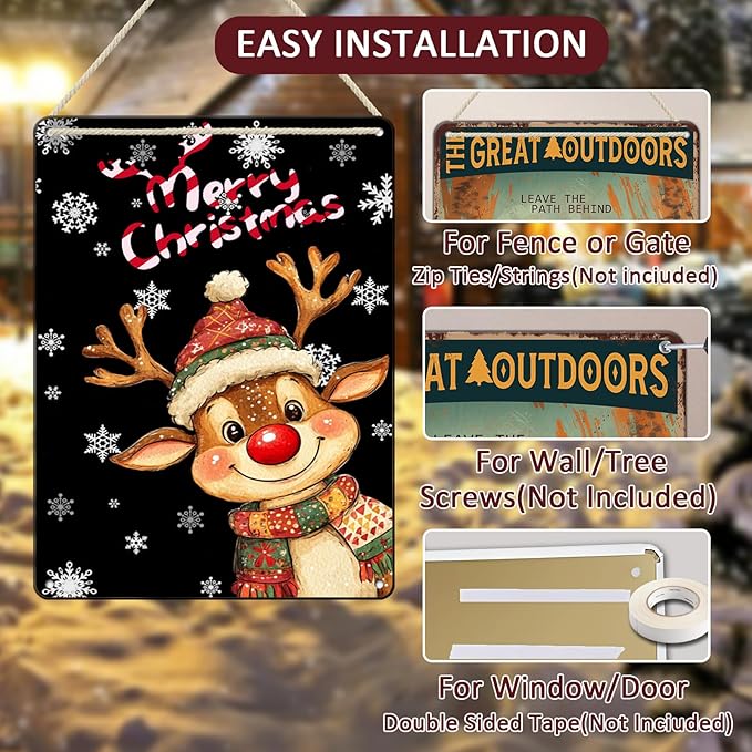Merry Christmas Reindeer Metal Tin Sign - Image 3