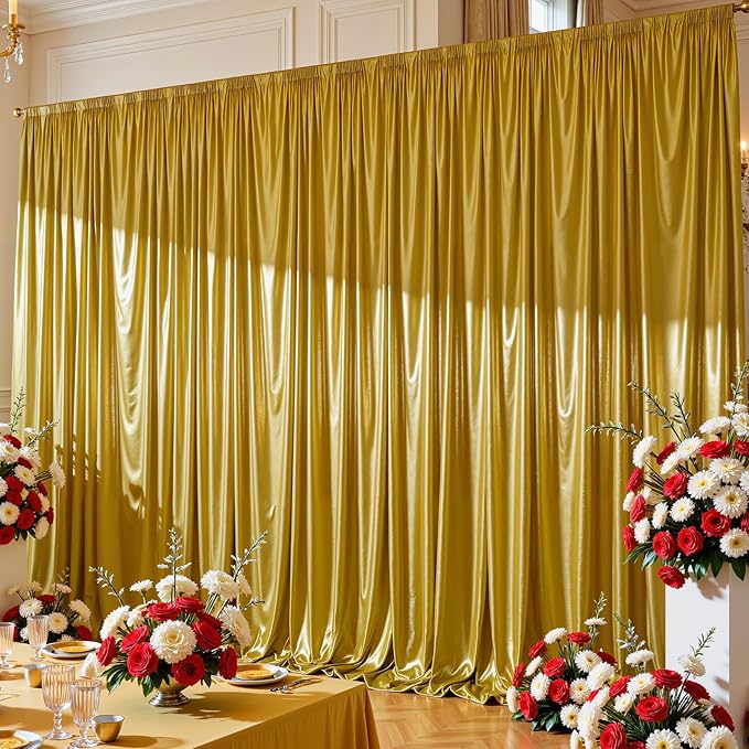 Golden Brown Satin Backdrop Curtains 2 Panels - Image 4