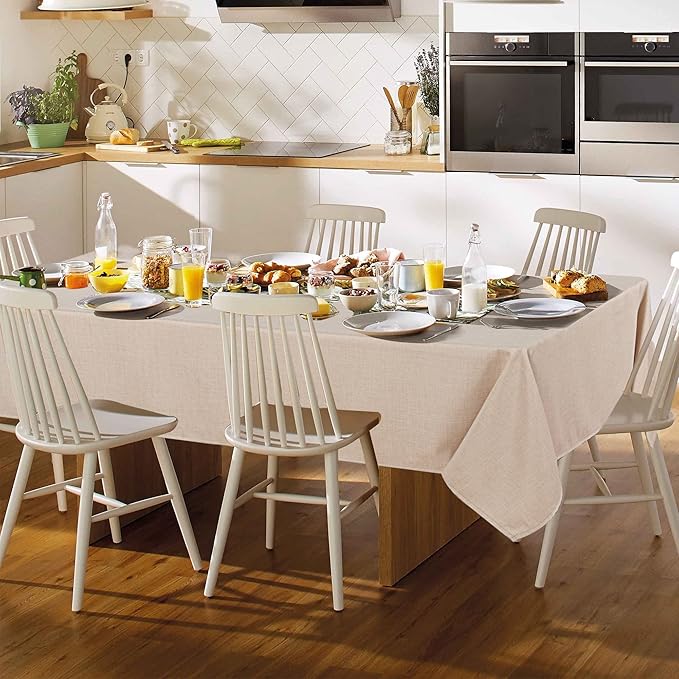Fitable Faux Linen Beige Tablecloth Rectangle 60 x 84 Inch - Image 2