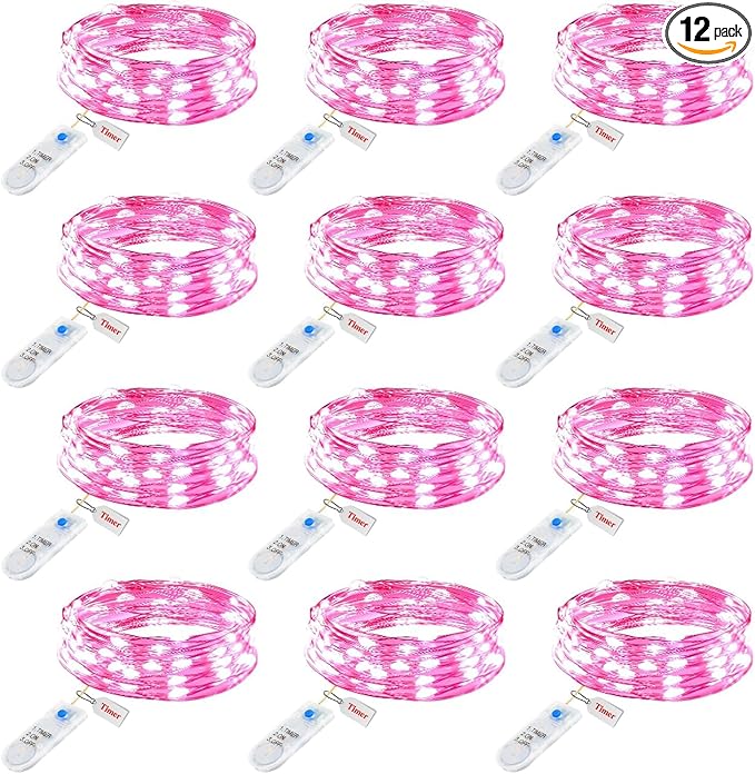 Minetom 12 Pack Pink Fairy Lights Battery Operated String Light - 7ft 20 LED by Minetom