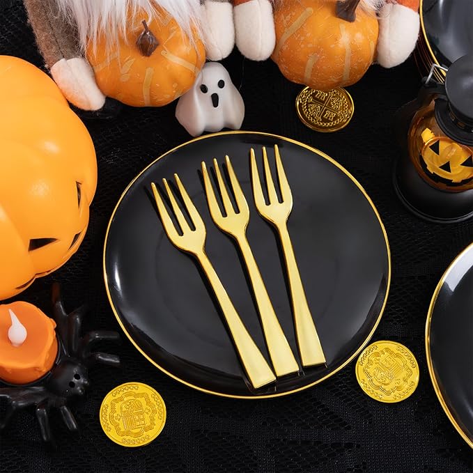 Festiva 200Pcs Black Gold Dessert Plates 6.3" - Image 6