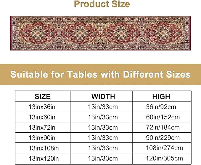 Vintage Boho Floral Table Runner, Rustic Country Farmhouse Red Gold Bohemia - Image 2