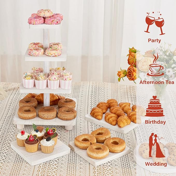 4 Tier Cupcake Stand, Wood Cake Stand - Image 4