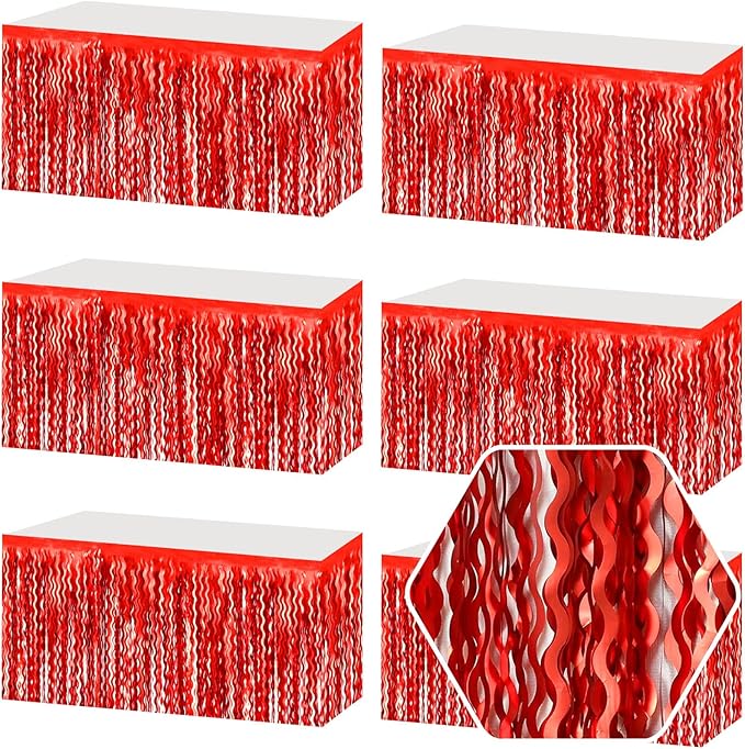6 Pack 29 x108 Inch Red Wave Foil Fringe Table Skirts Metallic Banner by Ferwzsr