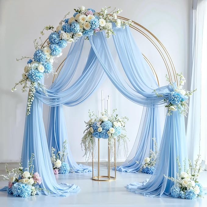 Wedding Arch Draping Fabric, 2 Panels 18FT Baby Blue Sheer Backdrop Curtain - Image 7