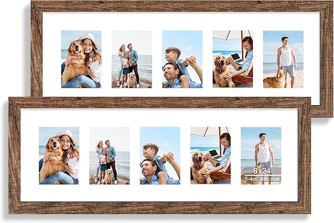 8x24 Picture Frame 2 Pack, Rustic Brown Wood Frame by Hongkee