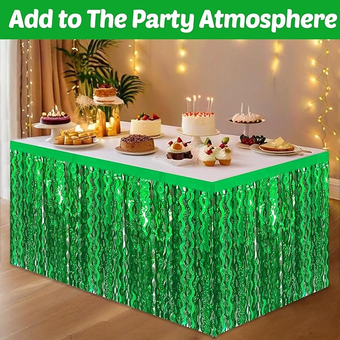 6 Pack 29x108 Inch Green Wave Foil Fringe Table Skirts Metallic Banner - Image 4