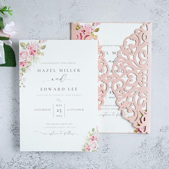20Pcs Blush Pink Laser Cut Invitation Cards - Image 6