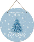 CGBHW Blue Christmas Tree Wooden Sign, Winter Holiday Theme Hanging Sign Wall by CGBHW