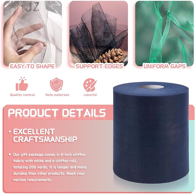 6" x 200 Yards Navy Blue Tulle Fabric Rolls - Image 3