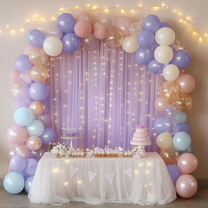 Tulle Backdrop Curtain with Lights String 10FT X 8FT Lavender Sheer Tulle - Image 5