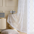 Sheer Curtains White 63 Inches Embroidered Wave Diamond, Rod Pocket Voile Drapes by MYSTIC-HOME