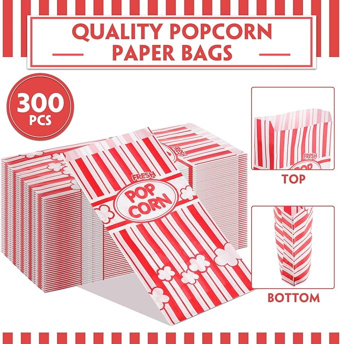 300 Pcs Popcorn Bags Paper Grease Resistant Popcorn Bags Disposable Red and - Image 7
