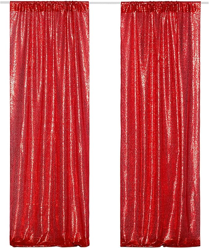 Poise3EHome 2Pcs 2Ft x 8Ft Red Sequin Backdrop Curtains, Glitter Photography - Image 2