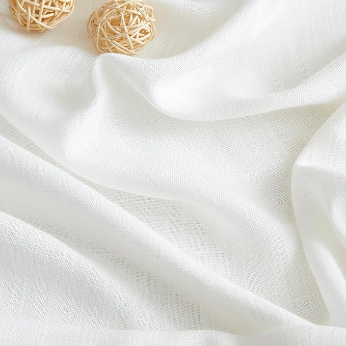 Vision Home White Pinch Pleated Semi Sheer Curtains Textured Light Filtering - Image 4