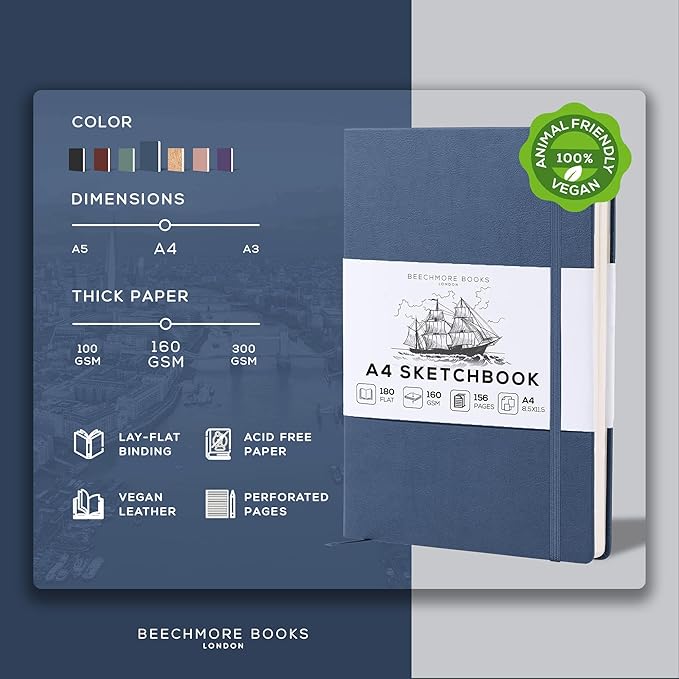 Beechmore Books A4 Sketchbook – 8.5x11 Premium Vegan Leather Bound Large Sketch - Image 2