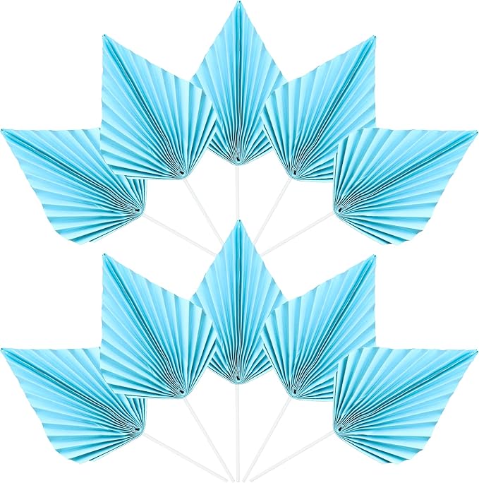 Ephlyn 6Pcs Paper Palm Fan Cake Topper Palm Leaf Fan Cake Pick Decoration - Image 3